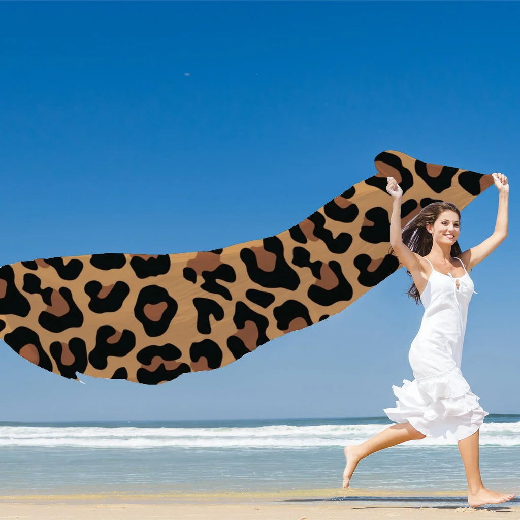 FREEAMG Yellow Leopard Silk Long Scarf for Girls Large Oblong Sunscreen Shawls Wraps Neck Headscarf Hair Wraps Gift Packed