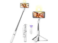 Selfie Stick Tripod with Remote, Extendable Cell Phone Tripods with LED Ring Light, Remote Compatible with iPhone and Android (White, Model Q02s)