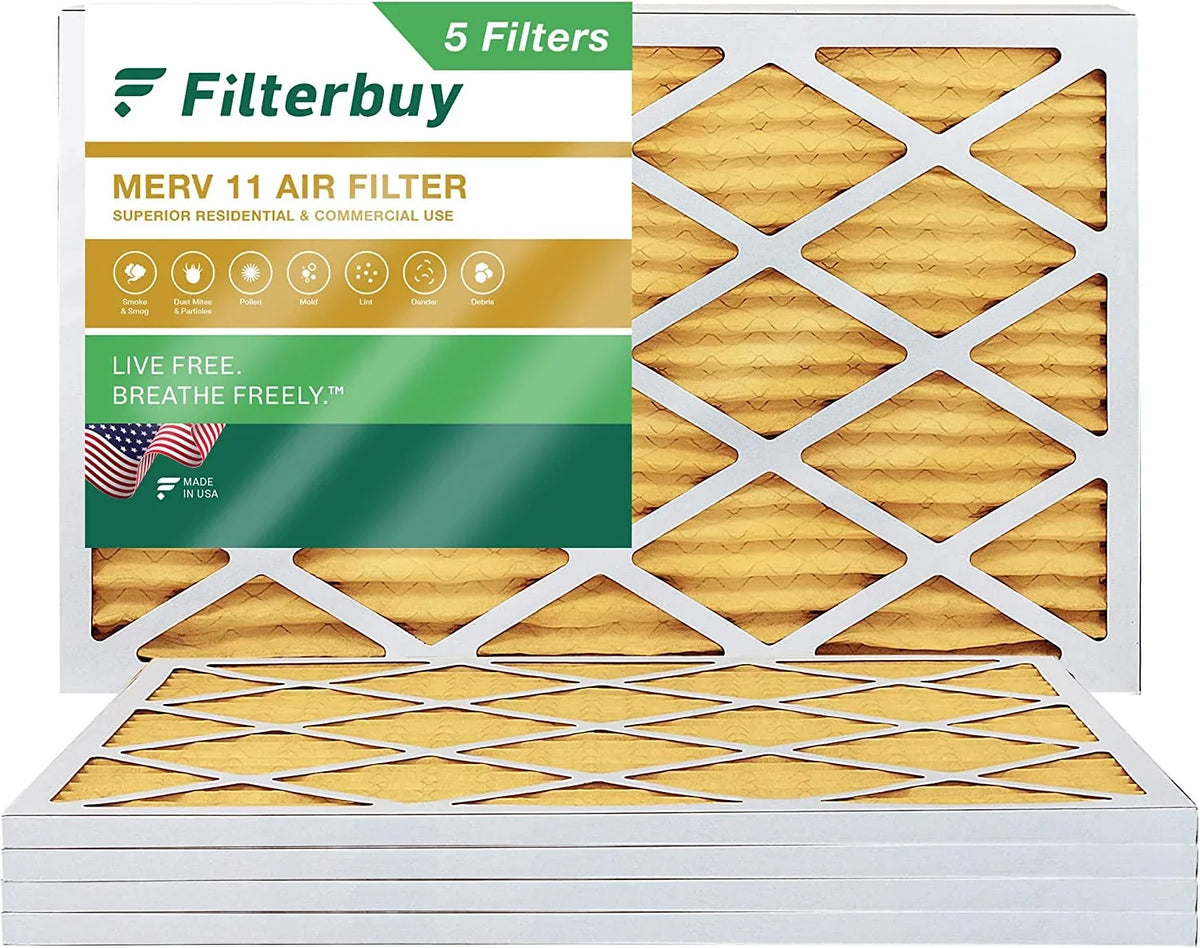 Filterbuy 20x32x1 MERV 11 Pleated HVAC AC Furnace Air Filters (5-Pack)