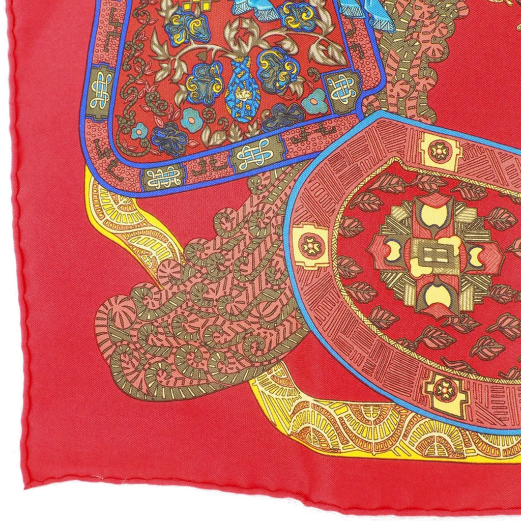 Pre-Owned Hermes Carré 45 ART des STEPPS Step Art Silk Crimson Ladies Scarf (Like New)
