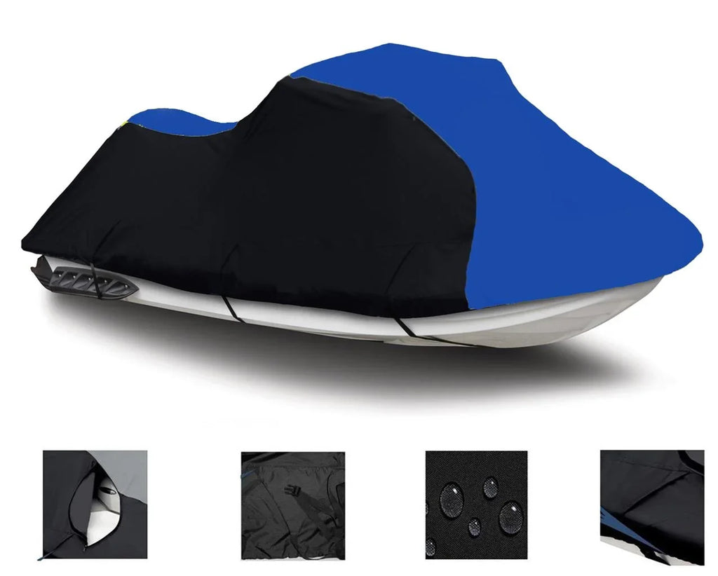 BLACK / BLUE HEAVY-DUTY, TOP OF THE LINE Cover Compatible for Kawasaki Jet Ski SS 750 / JH750 SS 1992 1993 1994 1995 1996 1997 PWC Jet Ski Cover 1-2 Seater