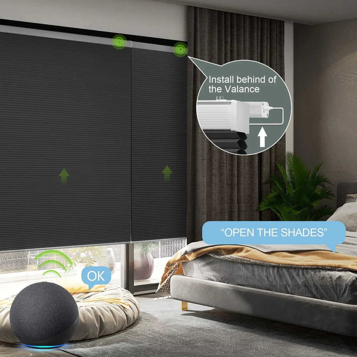Yoolax Smart Motorized Cellular Shade Remote Control Blackout Automatic Honeycomb Window Blinds(100% Blackout Carbon Grey,54"W x 72"H)