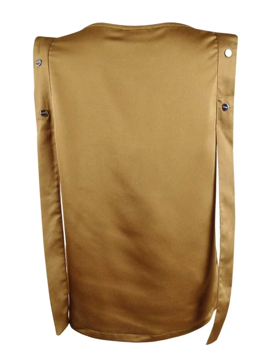 DKNY Ladies Solid Snap Overlay Sleeveless Top (XS, Luggage)
