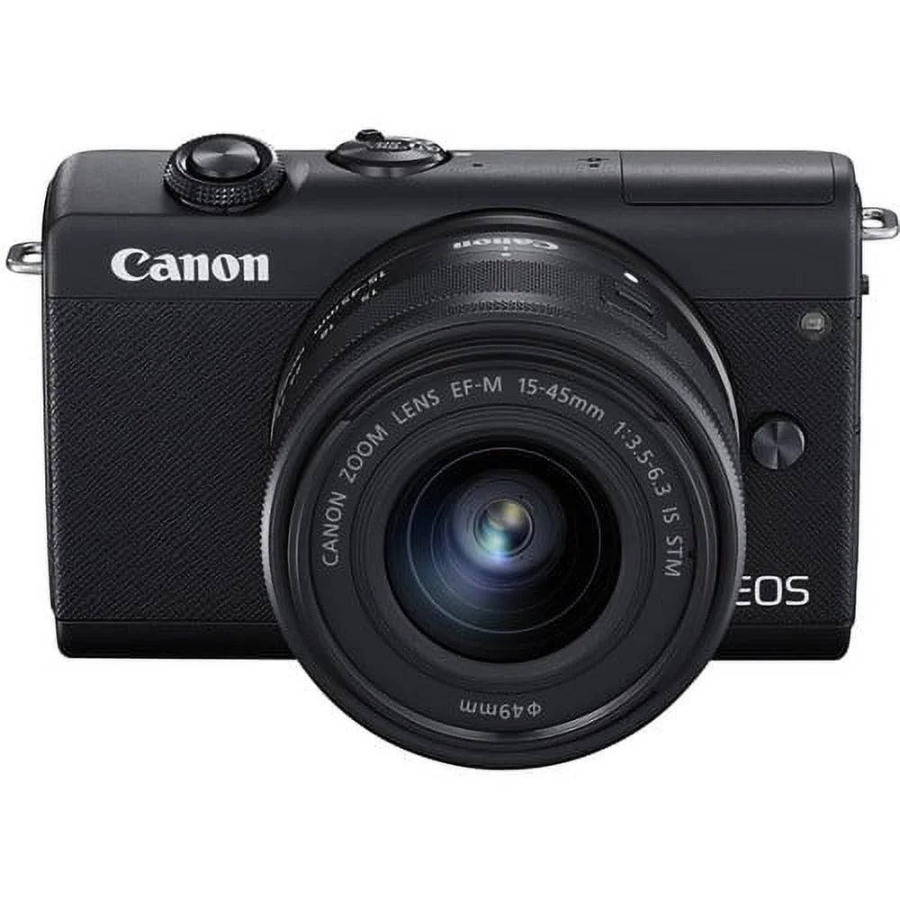 Crimson Canon EOS M200 Mirrorless Digital Camera with 15-45mm Lens (Black) (3699C009) + 64GB Memory Card + Case + Card Reader + Flex Tripod + Hand Strap + Cap Keeper + Memory Wallet + Cleaning Kit (Refurbished)