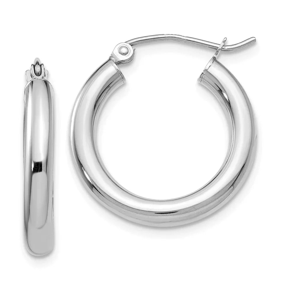 Real 14kt White Gold Polished 3mm Lightweight Tube Hoop Earrings; for Adults and Teens; for Feminine and Men