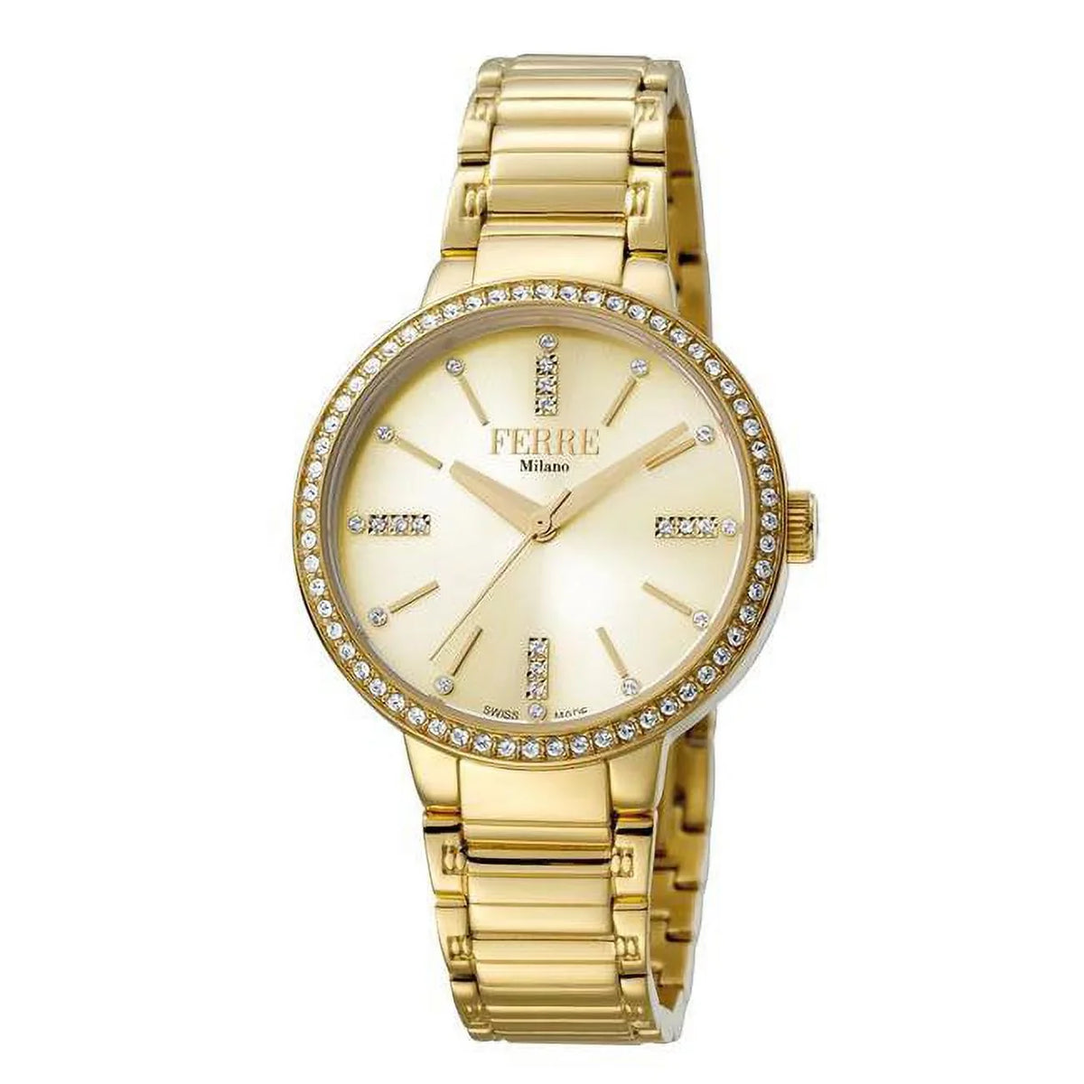 Ferre Milano Feminine Swiss Made Quartz Gold Bracelet Watch with Gold Dial