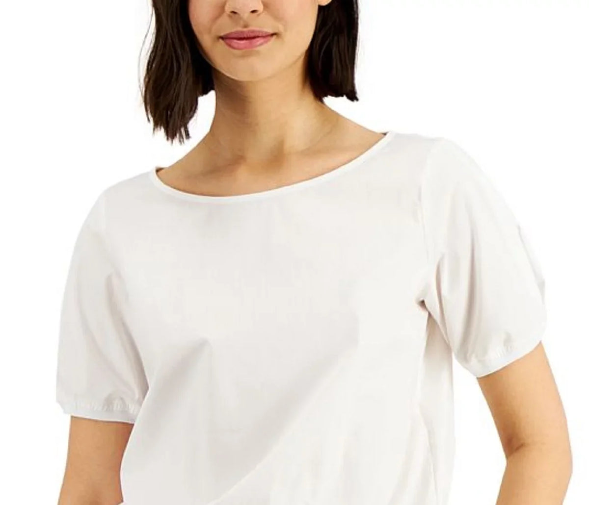 Donna Karan Female Puff Sleeve Drawstring Top White Dimensions Small