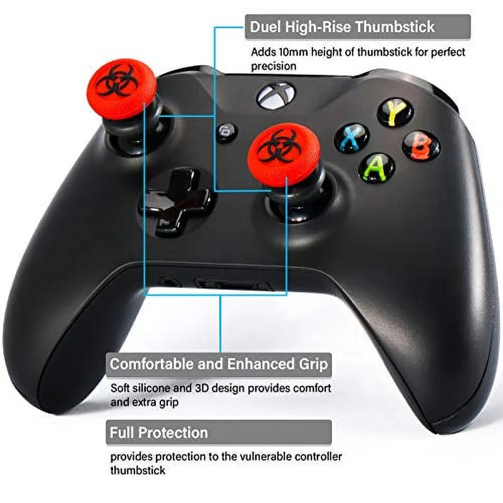 Playrealm FPS Thumbstick Extender & 3D Texture Rubber Silicone Grip Cover 2 Sets for Xbox Series X/S & Xbox One Controller(BioH Ruby