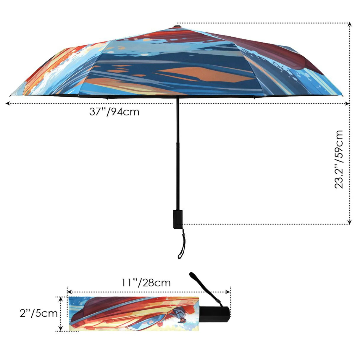 Boating Compact Folding Umbrella for Rain Windproof Travel Umbrella UPF 50+ Lightweight Packable Arc Fit