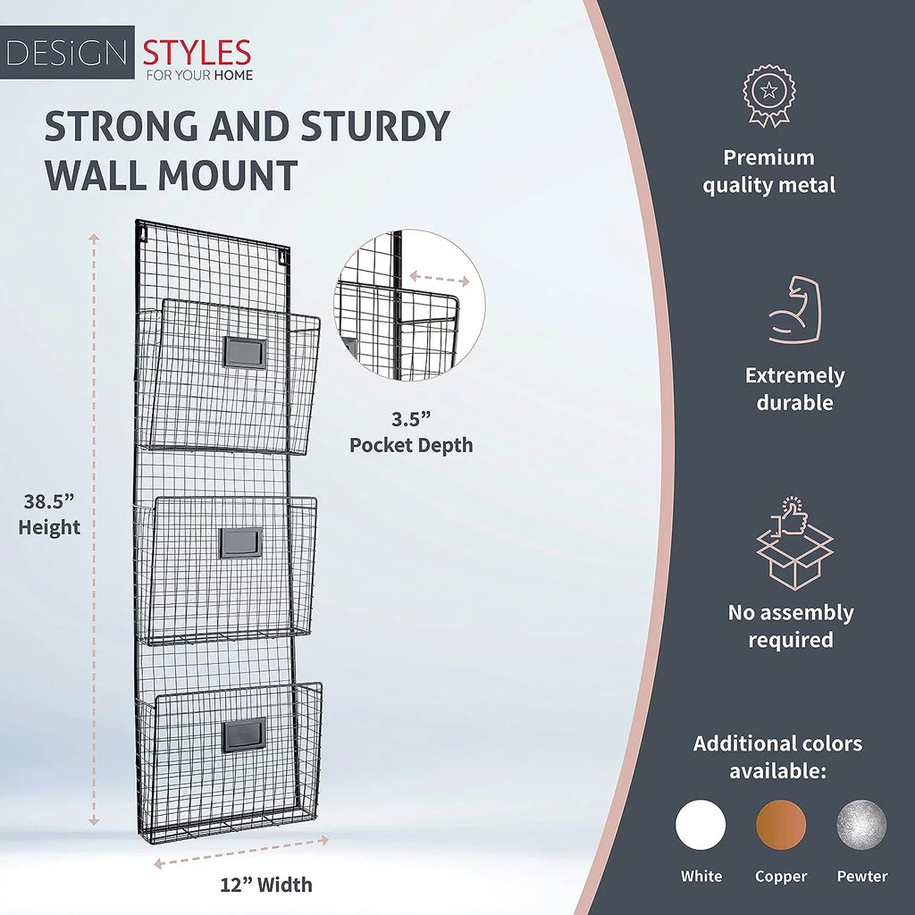 Black Burgundy 3 Tier Wall File Holder
