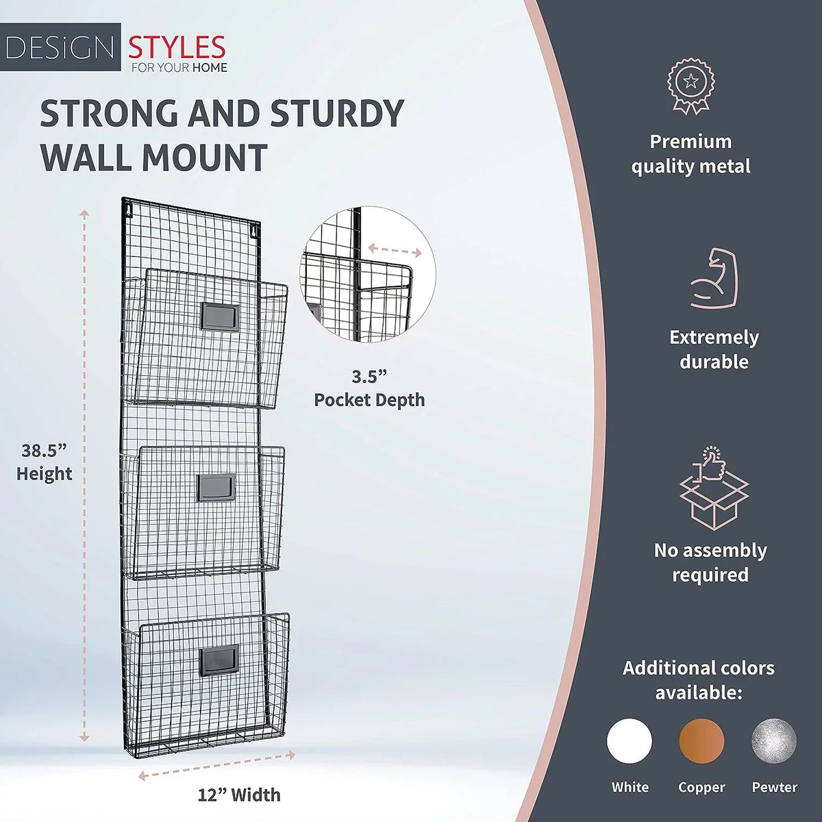 Black Burgundy 3 Tier Wall File Holder