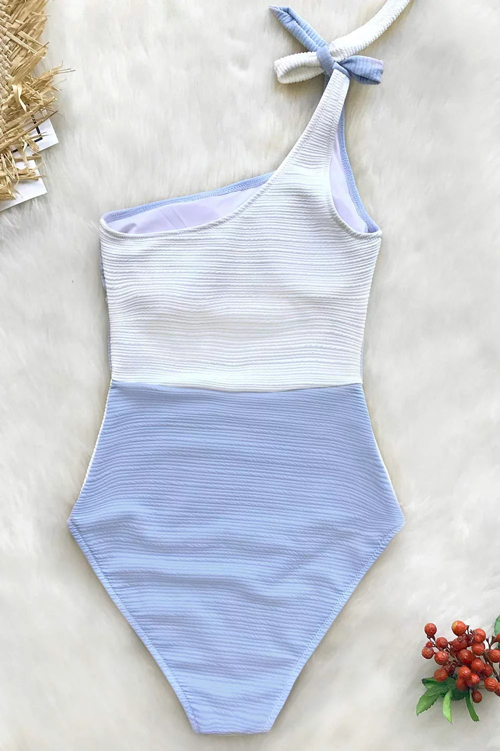 Cupshe Girls Blue Color Block One Shoulder Bowknot Tie One-Piece Swimsuit, XL