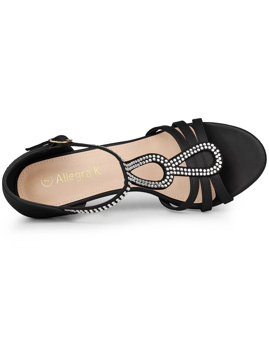 Allegra K Female Rhinestone Ankle Strap Open Toe Stiletto Heels Sandals
