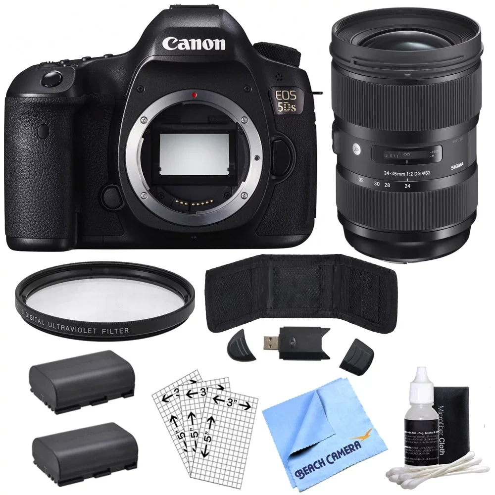 Canon EOS 5DS 50.6MP Digital SLR Camera (Body Only) with Lens Power Bundle, Includes, Sigma 24-35mm Standard-Zoom Lens, Multicoated UV Protective Filter & 2x LP-E6 Batteries