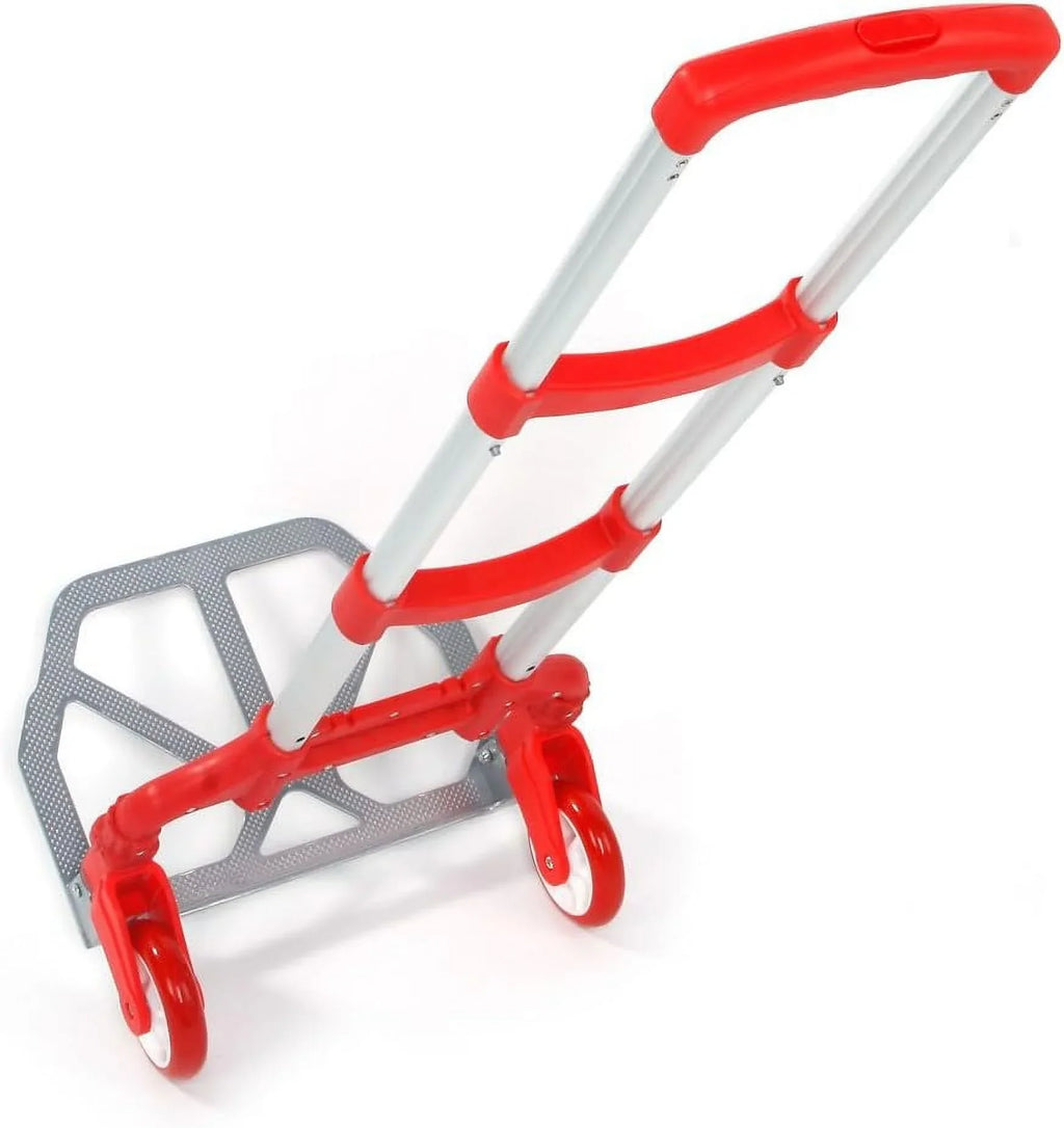 Aluminium Portable Folding Collapsible Push Truck,Hand Trolley Luggage Hand Cart and Dolly 165.35 lbs (75kg) for Home, Auto, Office,Travel Use Ruby
