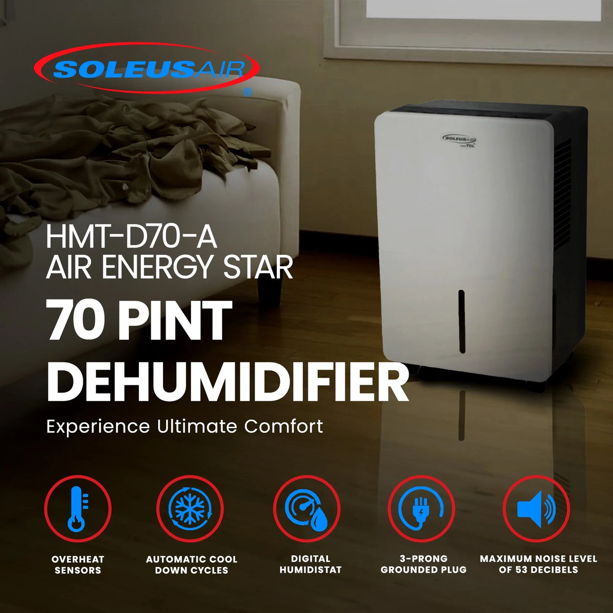 Scarlet SoleusAir HMT-D70-A Air Energy Star 70 Pint Dehumidifier (Refurbished)