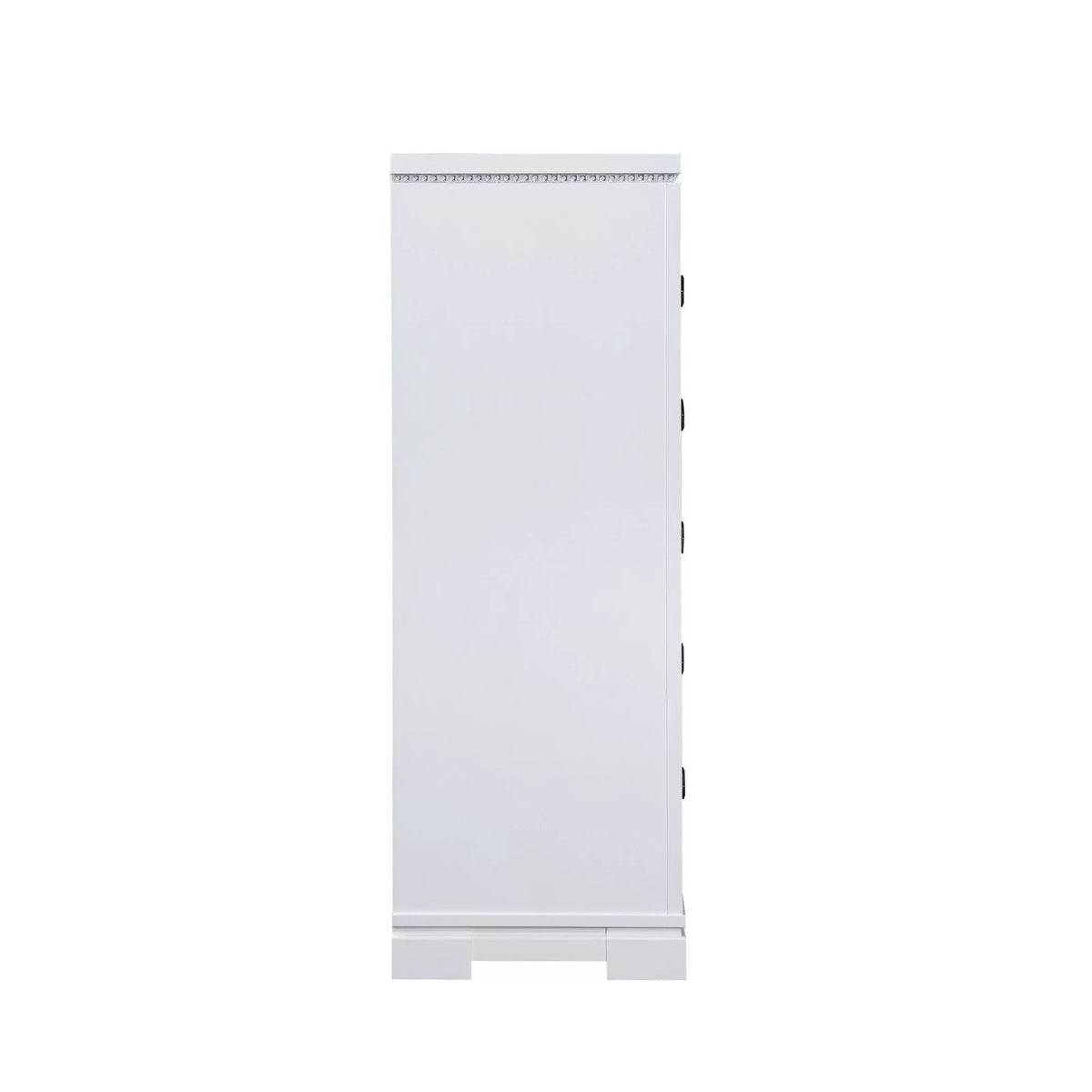 Benjara Axl 52 Inch 5 Drawer Tall Outfit Mirror Trim, Crystal Accent, White Wood