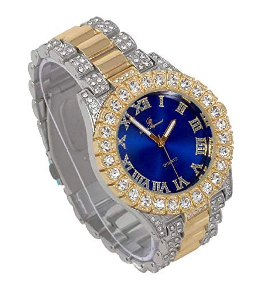 Mens Silver Big Rocks with Roman Numerals Fully Iced Out Colorful Dial Watch - ST10327 RN Single (ST10328TT Blood Ruby