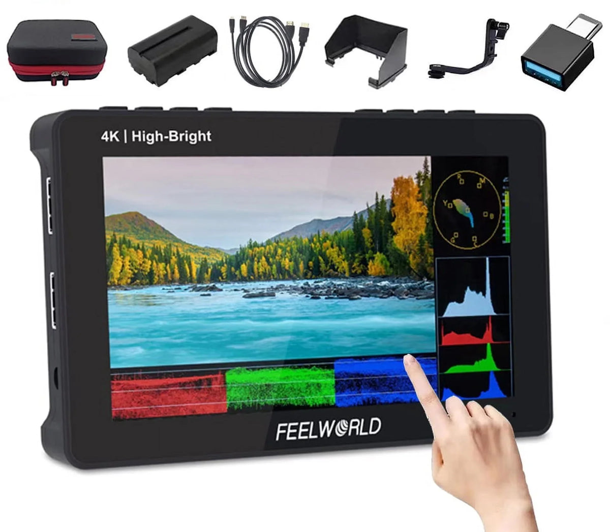 FEELWORLD F6 Pro +Battery +Carry Case 5.5 Inch 1600nits Touchscreen DSLR Camera Field Monitor with 3D LUT F970 External Kit Install for Power Wireless Transmission FHD 1920x1080 4K HDMI