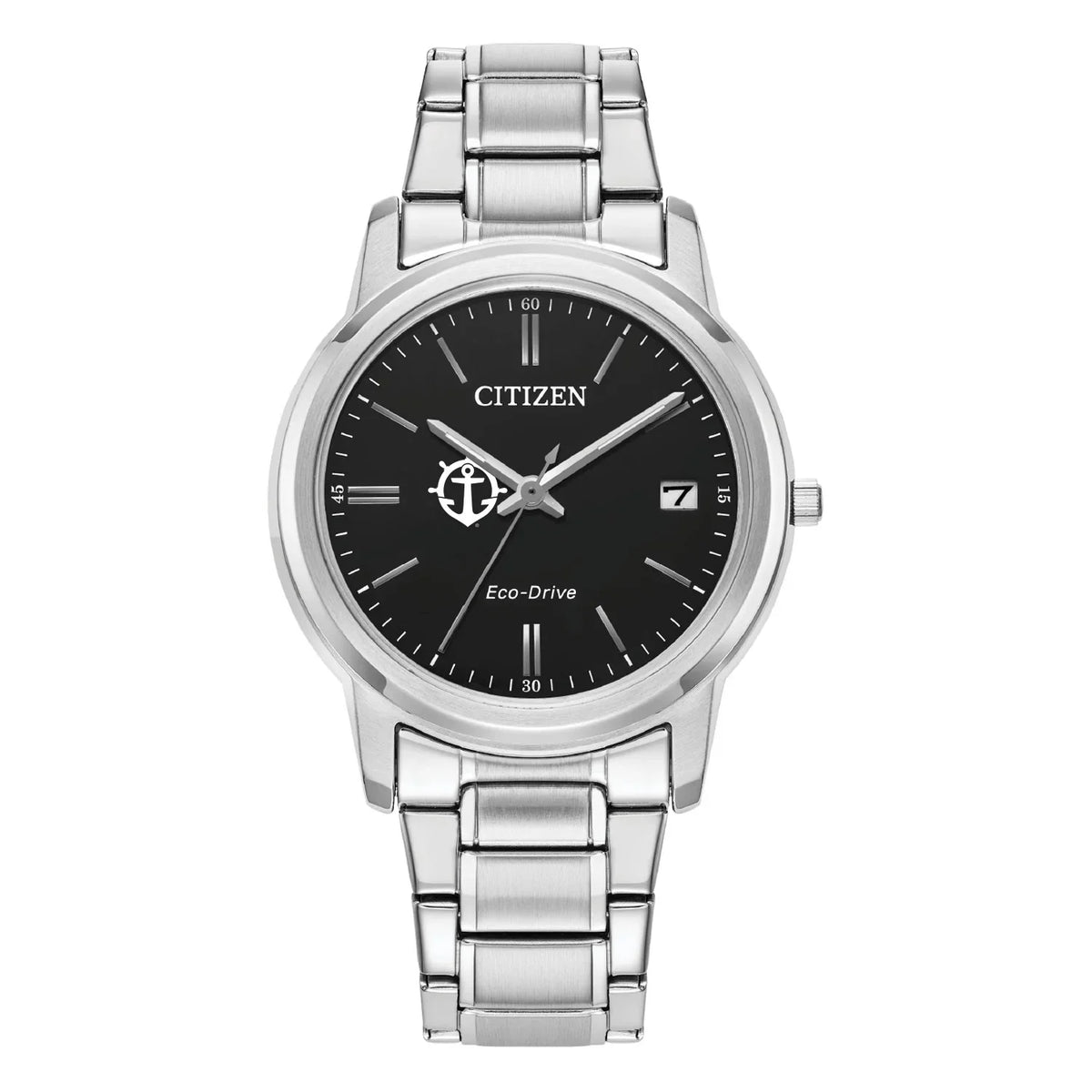 Girls Citizen Watch Silver Portland Pilots Eco-Drive Black Dial Stainless Steel Watch