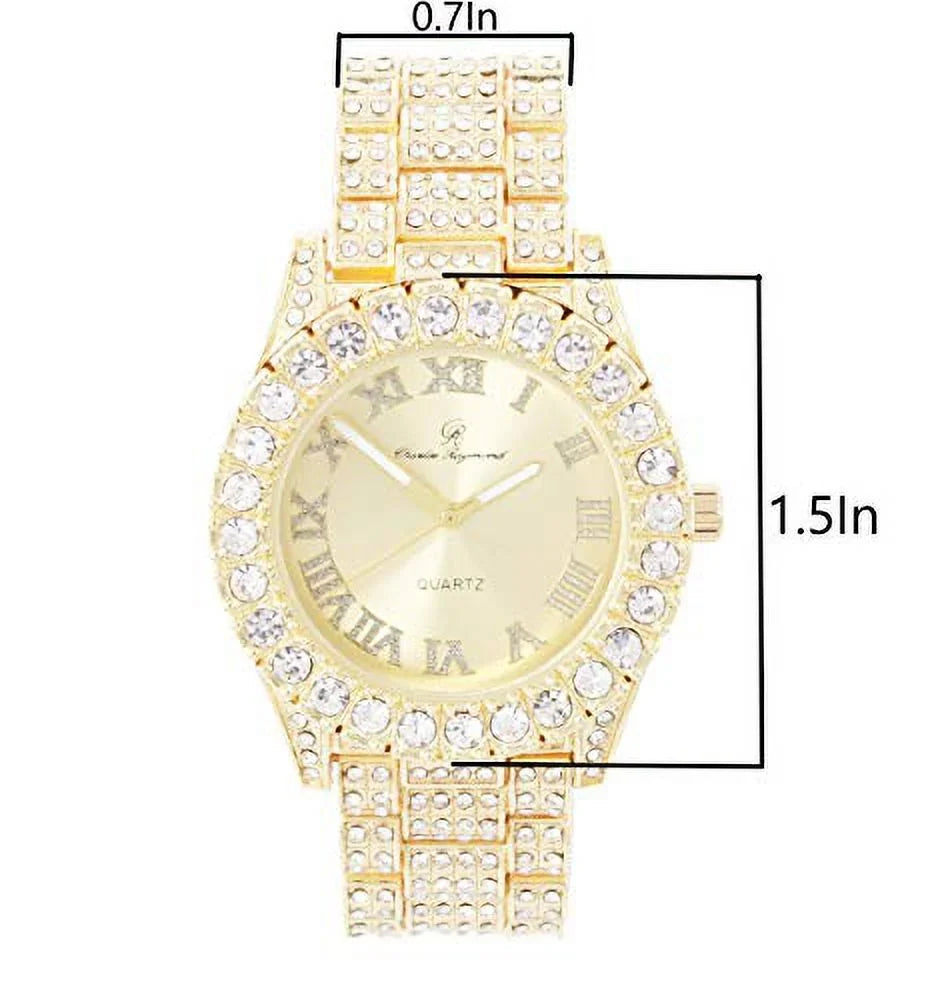 Charles Raymond Feminine Big Rocks Blinged Out Dial with Roman Numerals Fully Iced Out Hip Hop Wristwatch - ST10327LA (Gold-Gold)