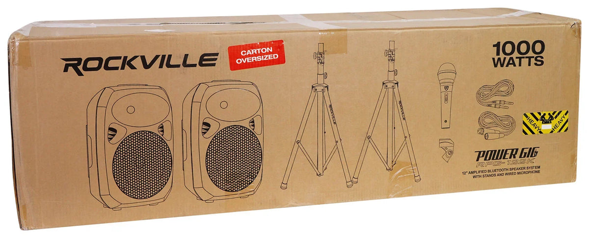 Rockville RPG122K 12" Portable PA System 2 Burgundy Speakers Bluetooth+Mic+Stands