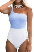 Cupshe Girls Blue Color Block One Shoulder Bowknot Tie One-Piece Swimsuit, XL