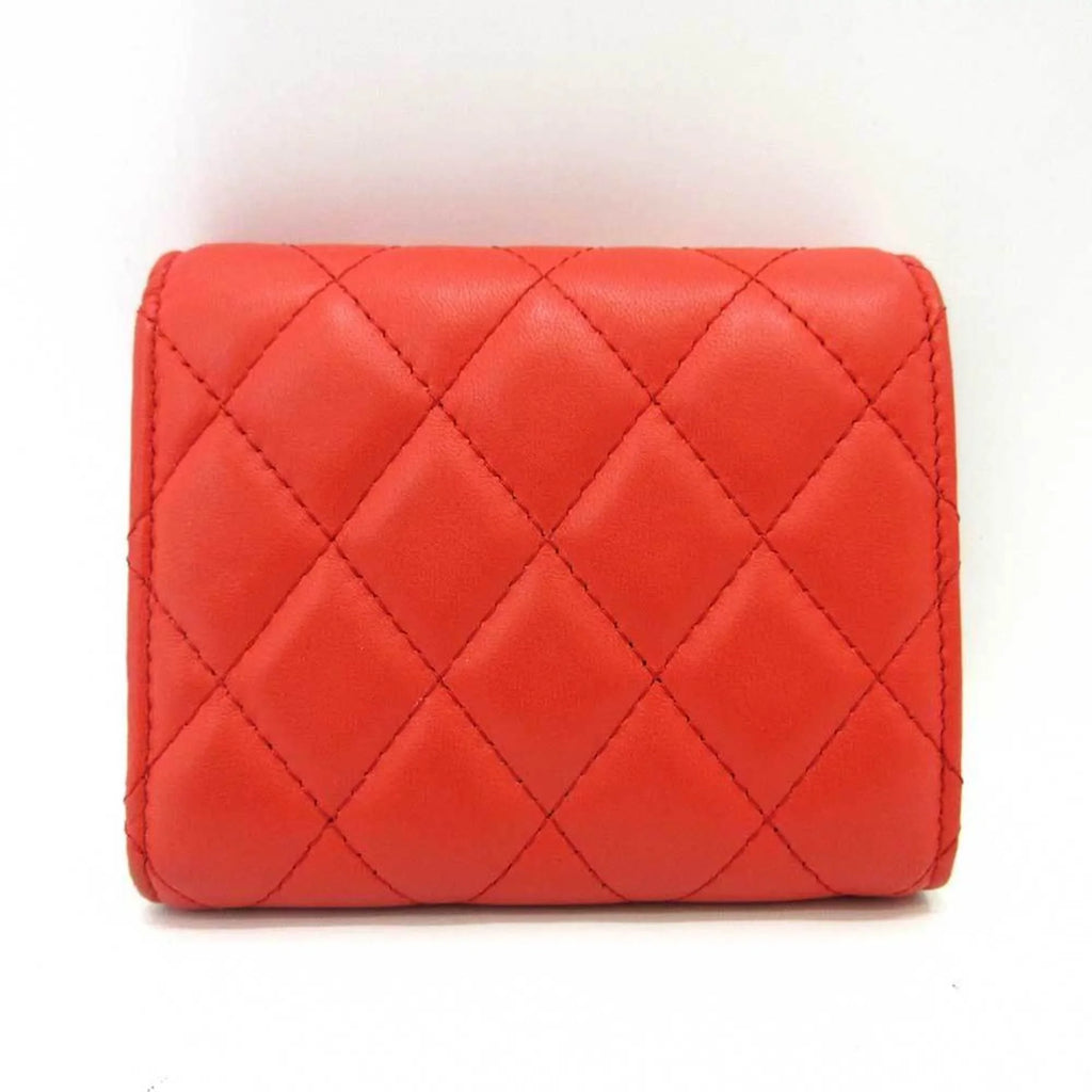 Pre-Owned Chanel Wallet Small Orange Burgundy Series Silver Metal Fittings Mini Trifold Matelasse Ladies Lambskin CHANEL (Good)