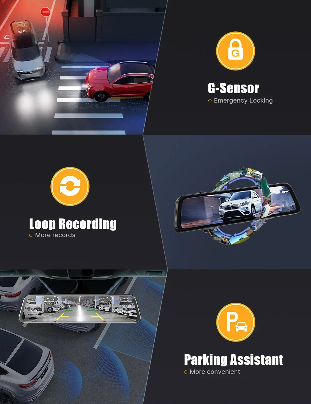 2.5K 12 Inch Mirror Dash Cam GPS Rear View Mirror Camera, Touch Screen Dual Dash Cam Front and Rear with Waterproof Backup Camera Parking Assistance, Night Vision, Loop Recording