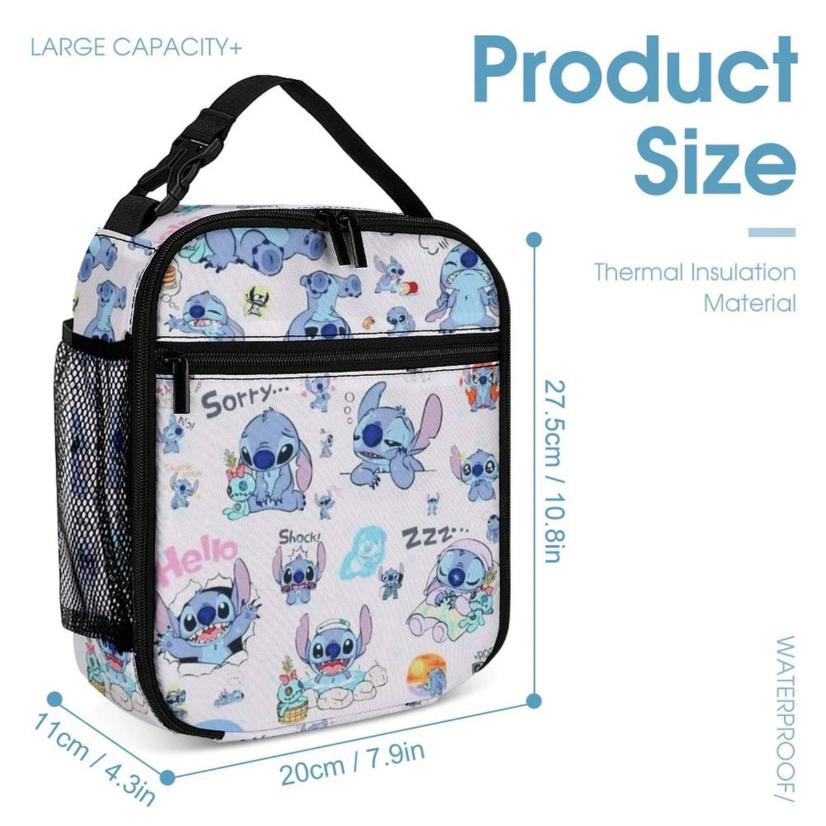 Lilo Stitch Portable Lunch Bag Tote Bento Bag School Office Insulated Cooler Thermal Handbag For Adult Boys Girls Kids