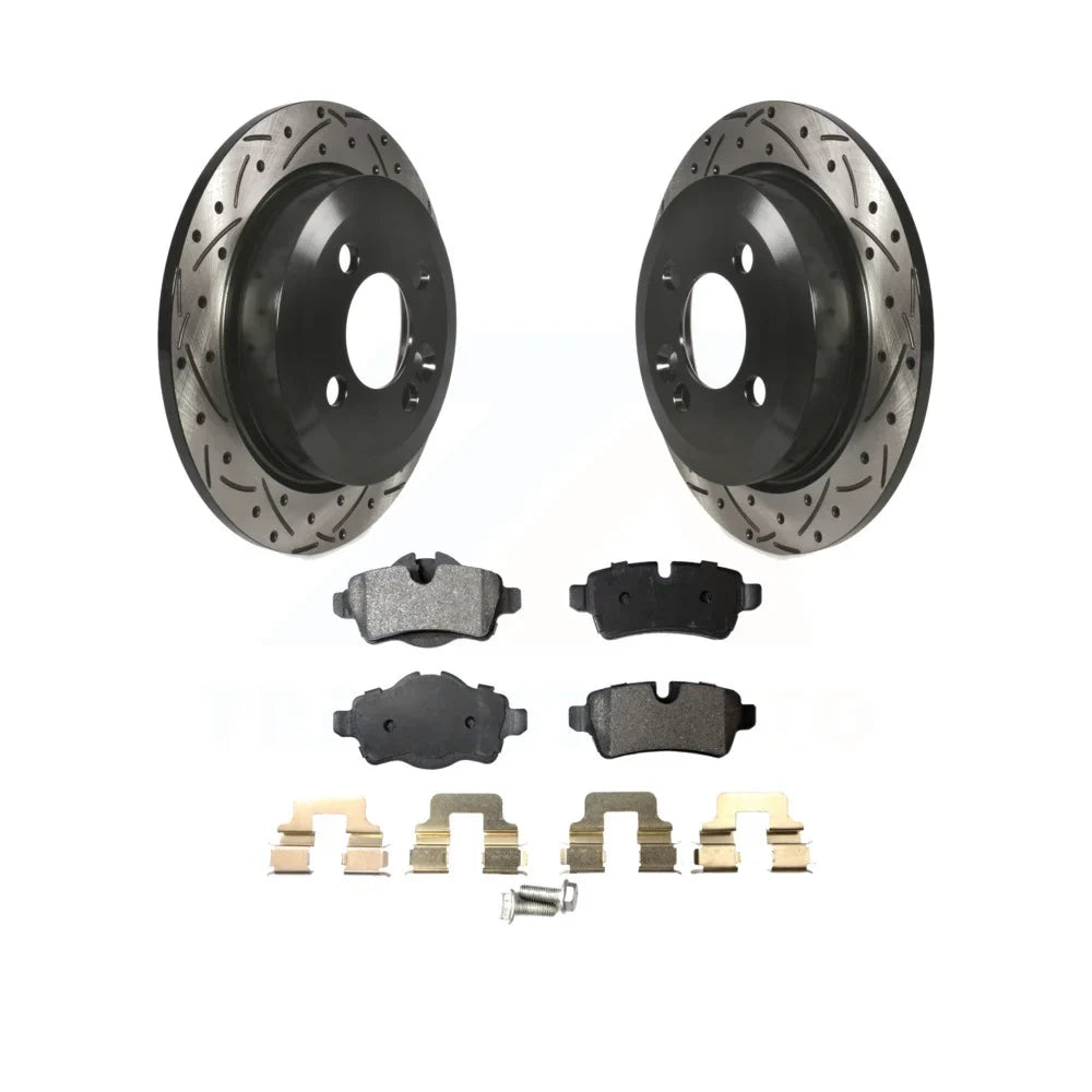 Transit Auto - Rear Coated Drilled Slotted Disc Brake Rotors And Ceramic Pads Kit For Mini Cooper KDT-100515